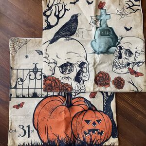 Halloween Decorations Pumpkins Crow Bats Skull Pillow Cover 17.5"x17.5" Set